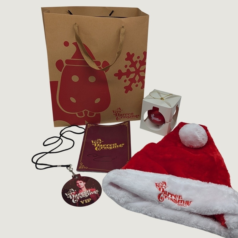 A Very Darren Crissmas 2023 VIP Bundle Signed Book Santa Hat Ornament Lanyard